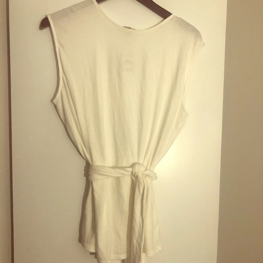 Express White Cotton Sleeveless Shirt w waist Tie